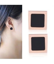 Concise Square Black Fashion Stainless Steel Earrings
