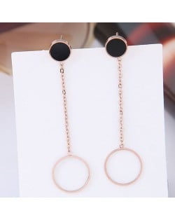Dangling Ring Design Concise Fashion Women Stainless Steel Earrings