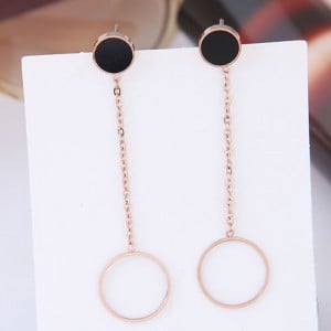 Dangling Ring Design Concise Fashion Women Stainless Steel Earrings
