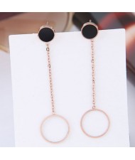 Dangling Ring Design Concise Fashion Women Stainless Steel Earrings