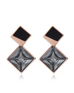 Cubic Zirconia Embellished Stereoscopic Design Women Stainless Steel Earrings - Black