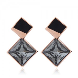 Cubic Zirconia Embellished Stereoscopic Design Women Stainless Steel Earrings - Black