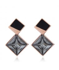 Cubic Zirconia Embellished Stereoscopic Design Women Stainless Steel Earrings - Black