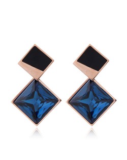 Cubic Zirconia Embellished Stereoscopic Design Women Stainless Steel Earrings - Ink Blue