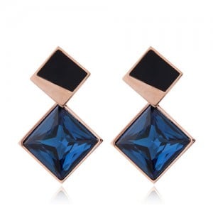 Cubic Zirconia Embellished Stereoscopic Design Women Stainless Steel Earrings - Ink Blue