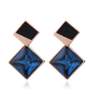 Cubic Zirconia Embellished Stereoscopic Design Women Stainless Steel Earrings - Ink Blue