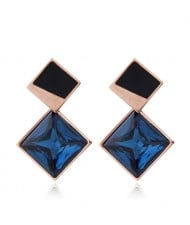Cubic Zirconia Embellished Stereoscopic Design Women Stainless Steel Earrings - Ink Blue