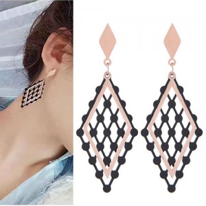 Hollow Rhombus Korean Fashion Women Stainless Steel Earrings