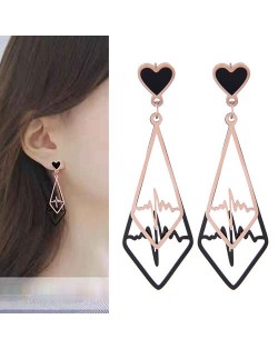 Heartbeat Dangling Waterdrop Design Korean Fashion Women Stainless Steel Earrings
