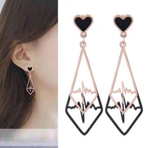Heartbeat Dangling Waterdrop Design Korean Fashion Women Stainless Steel Earrings
