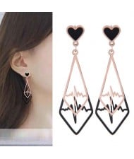 Heartbeat Dangling Waterdrop Design Korean Fashion Women Stainless Steel Earrings