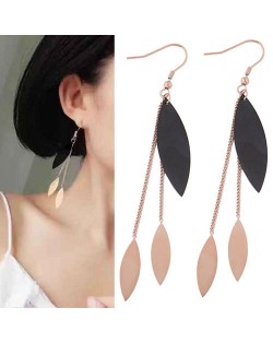 Dangling Leaves Tassel Design Women Stainless Steel Earrings