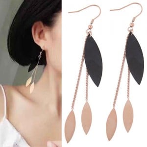Dangling Leaves Tassel Design Women Stainless Steel Earrings