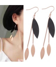 Dangling Leaves Tassel Design Women Stainless Steel Earrings