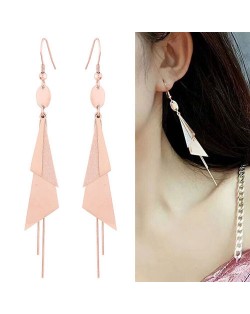 Graceful Triangles Combo and Tassel Design Dangling Fashion Women Stainless Steel Earrings - Golden