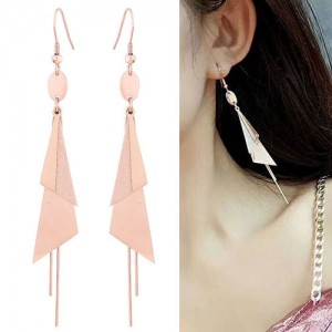 Graceful Triangles Combo and Tassel Design Dangling Fashion Women Stainless Steel Earrings - Golden