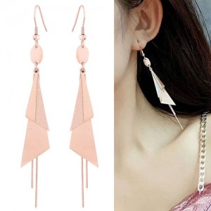 Graceful Triangles Combo and Tassel Design Dangling Fashion Women Stainless Steel Earrings - Golden