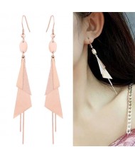 Graceful Triangles Combo and Tassel Design Dangling Fashion Women Stainless Steel Earrings - Golden