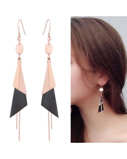 Graceful Triangles Combo and Tassel Design Dangling Fashion Women Stainless Steel Earrings - Black