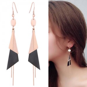 Graceful Triangles Combo and Tassel Design Dangling Fashion Women Stainless Steel Earrings - Black
