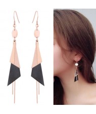 Graceful Triangles Combo and Tassel Design Dangling Fashion Women Stainless Steel Earrings - Black