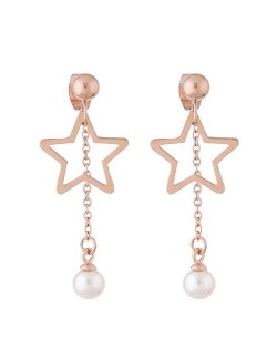 Dangling Pearl Tassel Design Star Fashion Stainless Steel Earrings