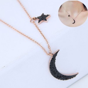 Black Star and Moon Pendants Design Women Stainless Steel Necklace