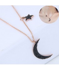 Black Star and Moon Pendants Design Women Stainless Steel Necklace