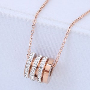 Rhinestone Decorated Shining Bead Pendant Women Stainless Steel Necklace