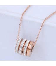 Rhinestone Decorated Shining Bead Pendant Women Stainless Steel Necklace
