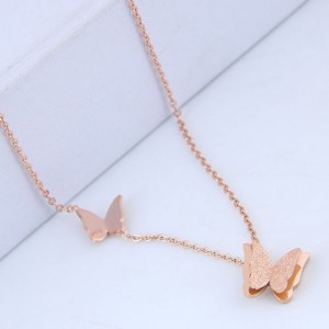 Matting Butterflies Decorated Women Stainless Steel Necklace