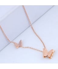 Matting Butterflies Decorated Women Stainless Steel Necklace
