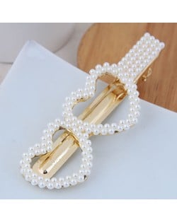 Artificial Pearl Fashion Women Hair Barrette - Twin Hearts