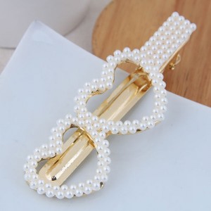 Artificial Pearl Fashion Women Hair Barrette - Twin Hearts