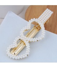 Artificial Pearl Fashion Women Hair Barrette - Twin Hearts