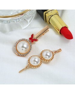 Butterfly and Artificial Pearl Fashion Women Hair Barrettes Combo - Red