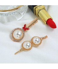 Butterfly and Artificial Pearl Fashion Women Hair Barrettes Combo - Red