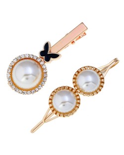 Butterfly and Artificial Pearl Fashion Women Hair Barrettes Combo - Black