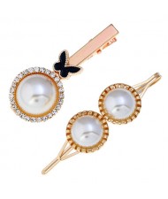 Butterfly and Artificial Pearl Fashion Women Hair Barrettes Combo - Black