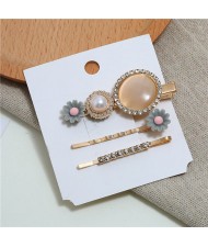 Shining Daisy Floral Design Resin Gems Inlaid Women Hair Barrette and Clips Combo - Gray