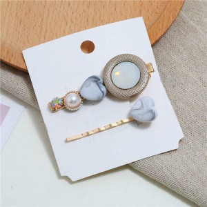 Gem Inlaid Elegant Korean Fashion Women Hair Barrette and Clip Combo - White