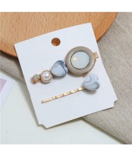 Gem Inlaid Elegant Korean Fashion Women Hair Barrette and Clip Combo - White