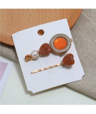Gem Inlaid Elegant Korean Fashion Women Hair Barrette and Clip Combo - Orange