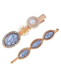 Artificial Turquoise Texture Graceful Korean Fashion Hair Barrette and Clip Combo - Gray