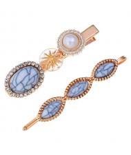 Artificial Turquoise Texture Graceful Korean Fashion Hair Barrette and Clip Combo - Gray