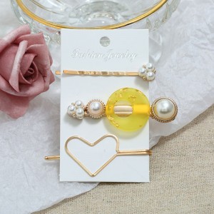 Graceful Heart Fashion 3pcs Hair Barrette and Clips Combo Set - Yellow