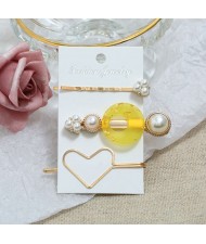 Graceful Heart Fashion 3pcs Hair Barrette and Clips Combo Set - Yellow