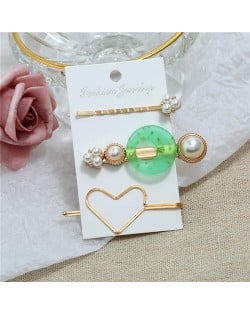 Graceful Heart Fashion 3pcs Hair Barrette and Clips Combo Set - Green