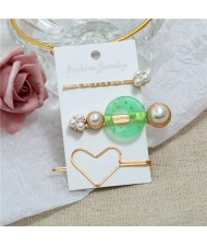 Graceful Heart Fashion 3pcs Hair Barrette and Clips Combo Set - Green