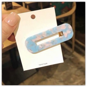 Korean Fashion Marble Texture Bar Shape Hair Barrette - Blue